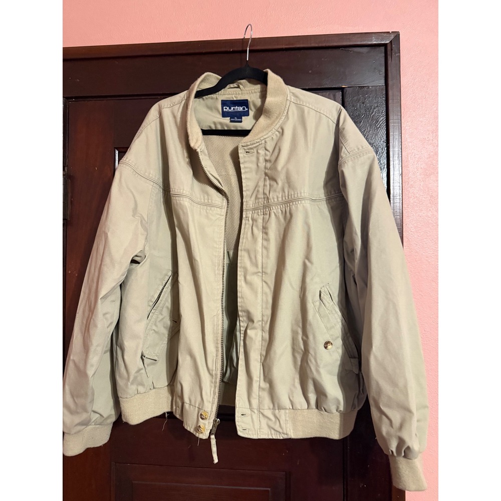 Puritan Mens XL Khaki Tan Harrington Bomber Jacket Vintage Full‎ Zip Lightweight